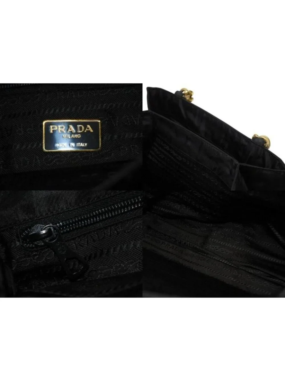 Prada Handbag Triangle Logo Nylon Gold Black